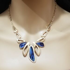Blue Austrian Crystal & Rose Gold Necklace